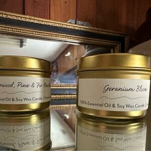 Gold Tin, Scented Candles - Cedarwood, Pine & Fir. Geranium